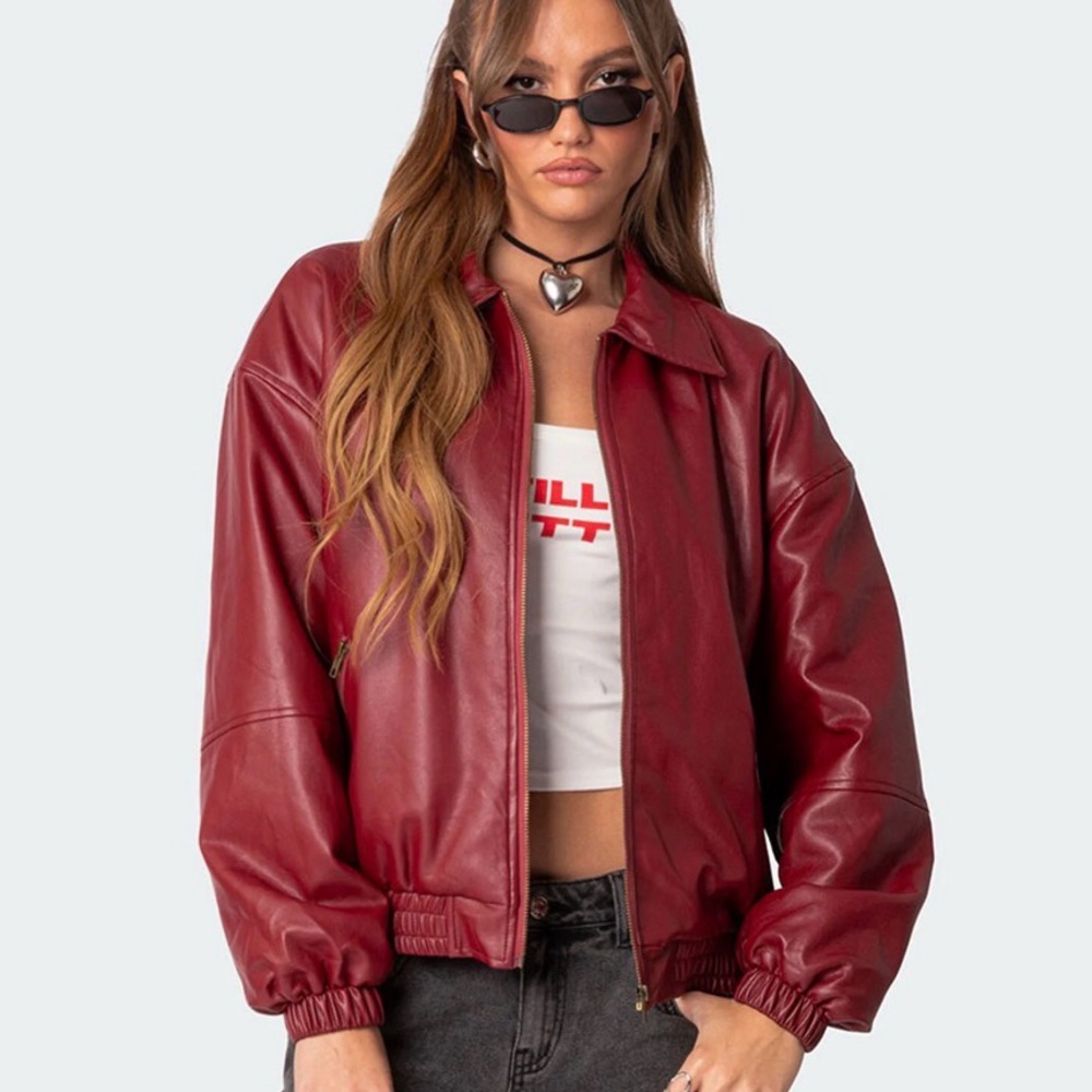 Edikted Halley Faux Leather Bomber Jacket